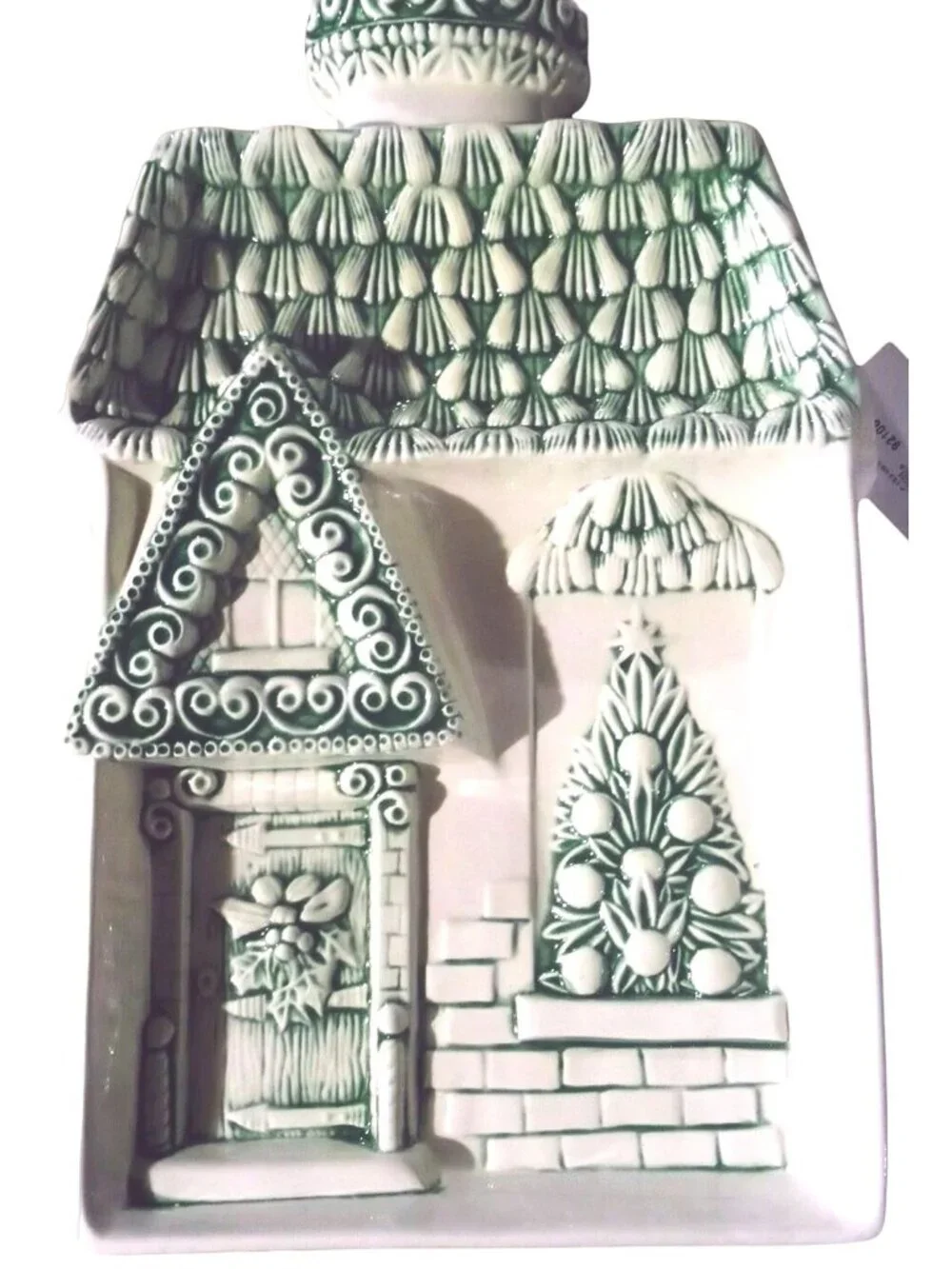 1980s Christmas Art Pottery Wall Decor House Ceramic Festive Green 13.5